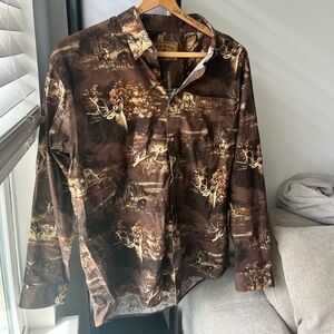Mens North River Outfitters shirt button down cotton Deer Camo Large long sleeve